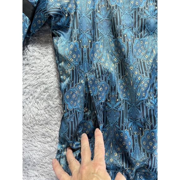 Urban Outfitters Bomber Zip Up Jacket Small Blue Teal Gold Satin Feel‎ Paisley - Picture 8 of 9